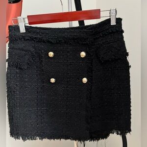 Zara Black Tweed Mini Skirt with Gold Accents chanel style
